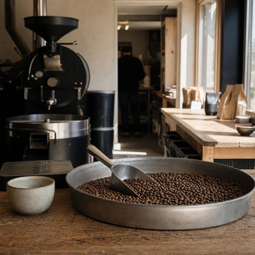 Kaffebønner på display