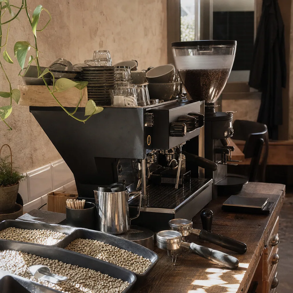 En barista der tilbereder en espresso