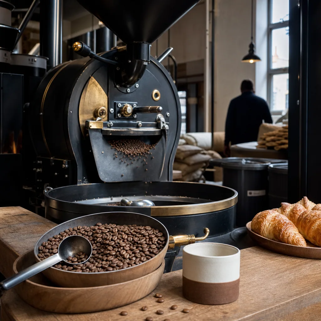 Kaffe og morgenmad på bord