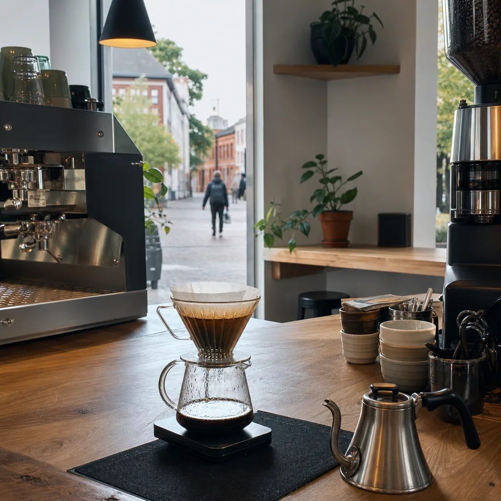 Barista ved disken på KaffeBaren