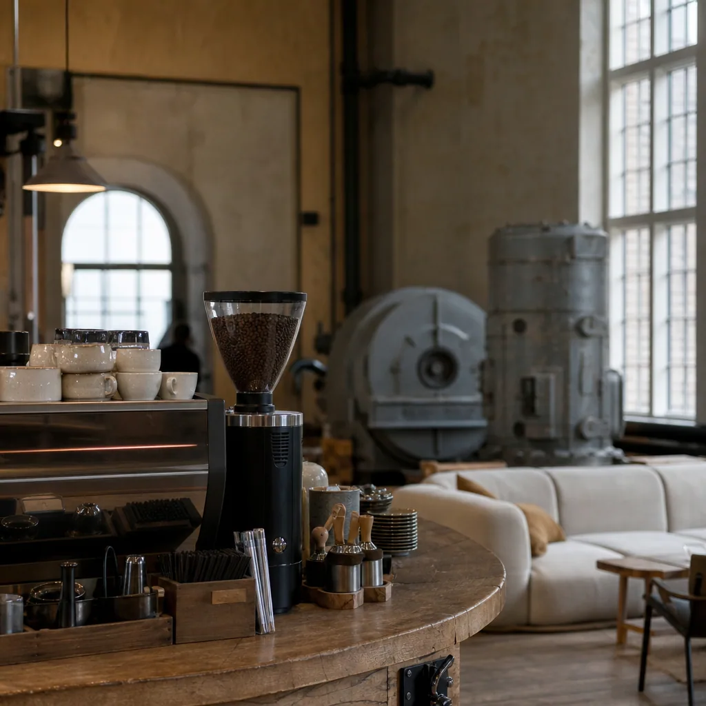 Kaffeværkets indretning med historisk atmosfære