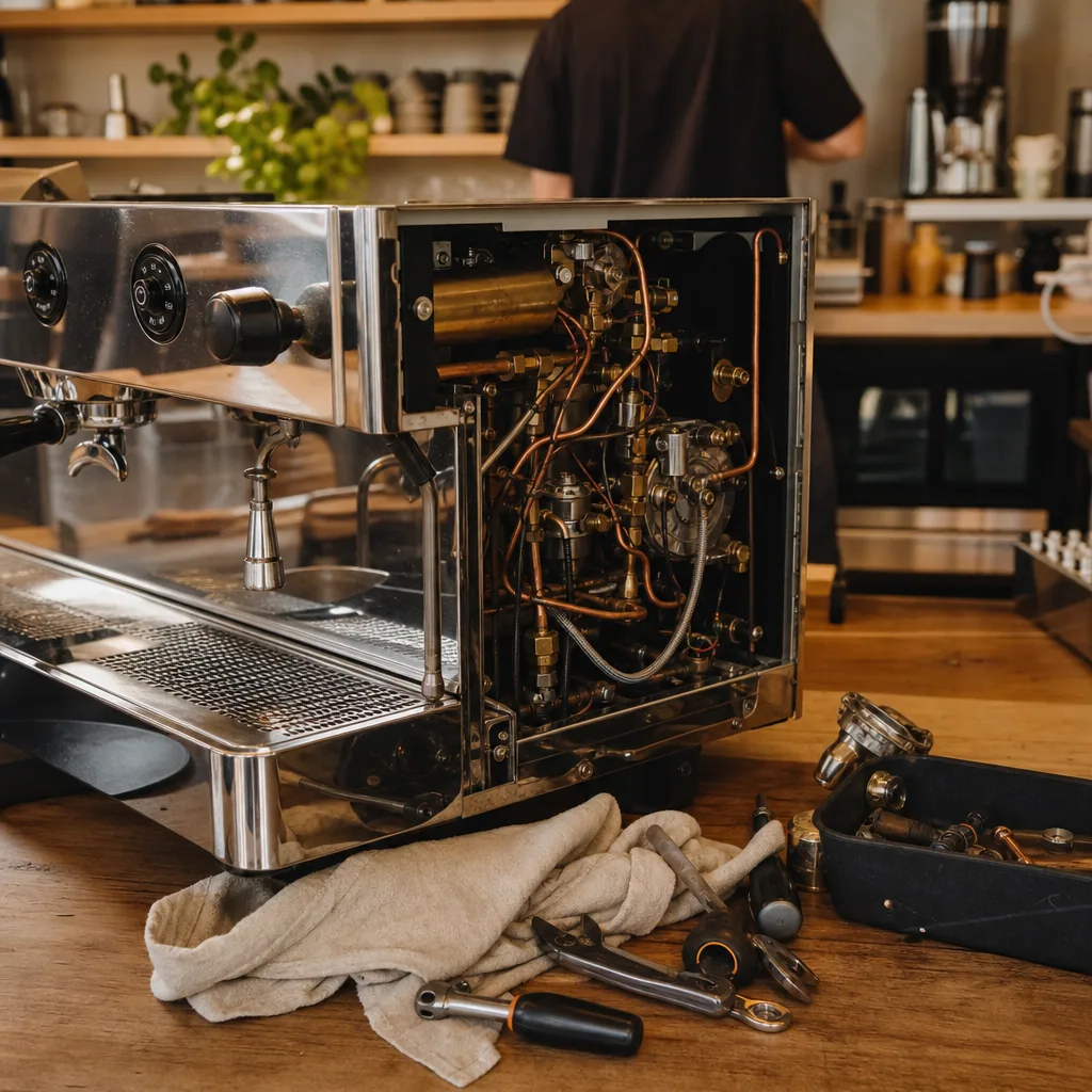 Tekniker ved arbejde på espressomaskine