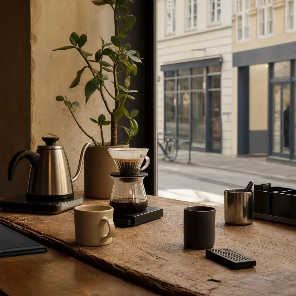 Arbejdsplads med Wi-Fi ved vinduet