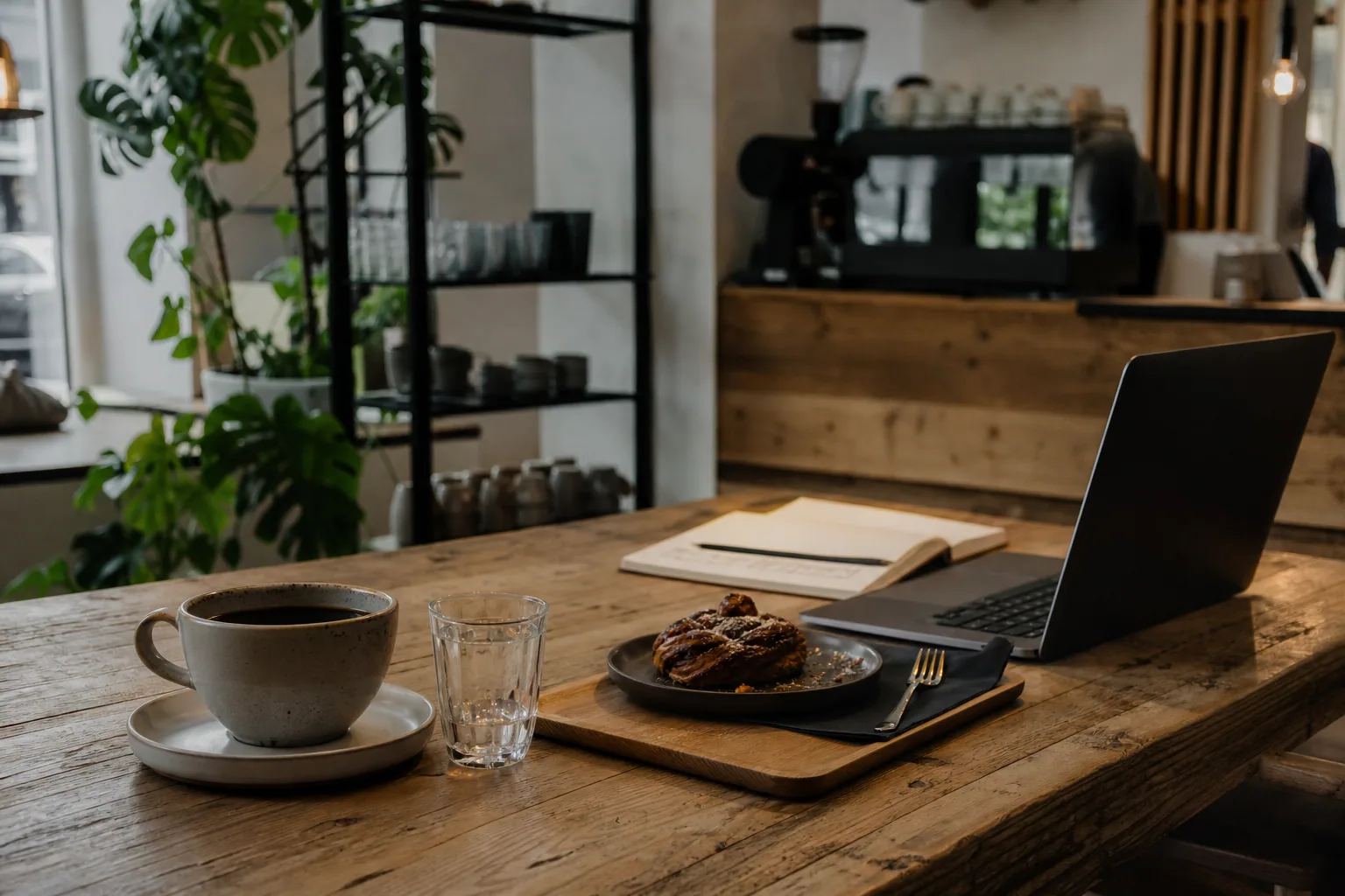 Lyst, minimalistisk indre af Espresso House Vejle