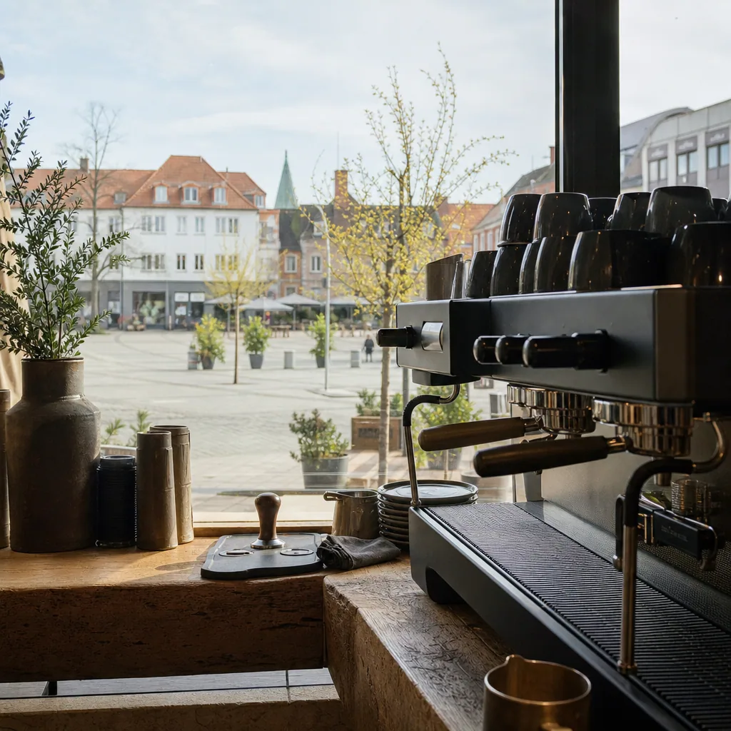 Udsigt ud over Rådhustorvet fra Espresso House