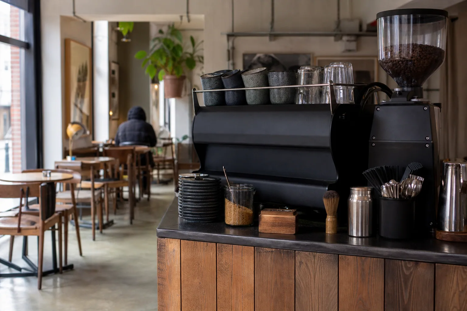 Mennesker der arbejder og mødes på kaffebaren