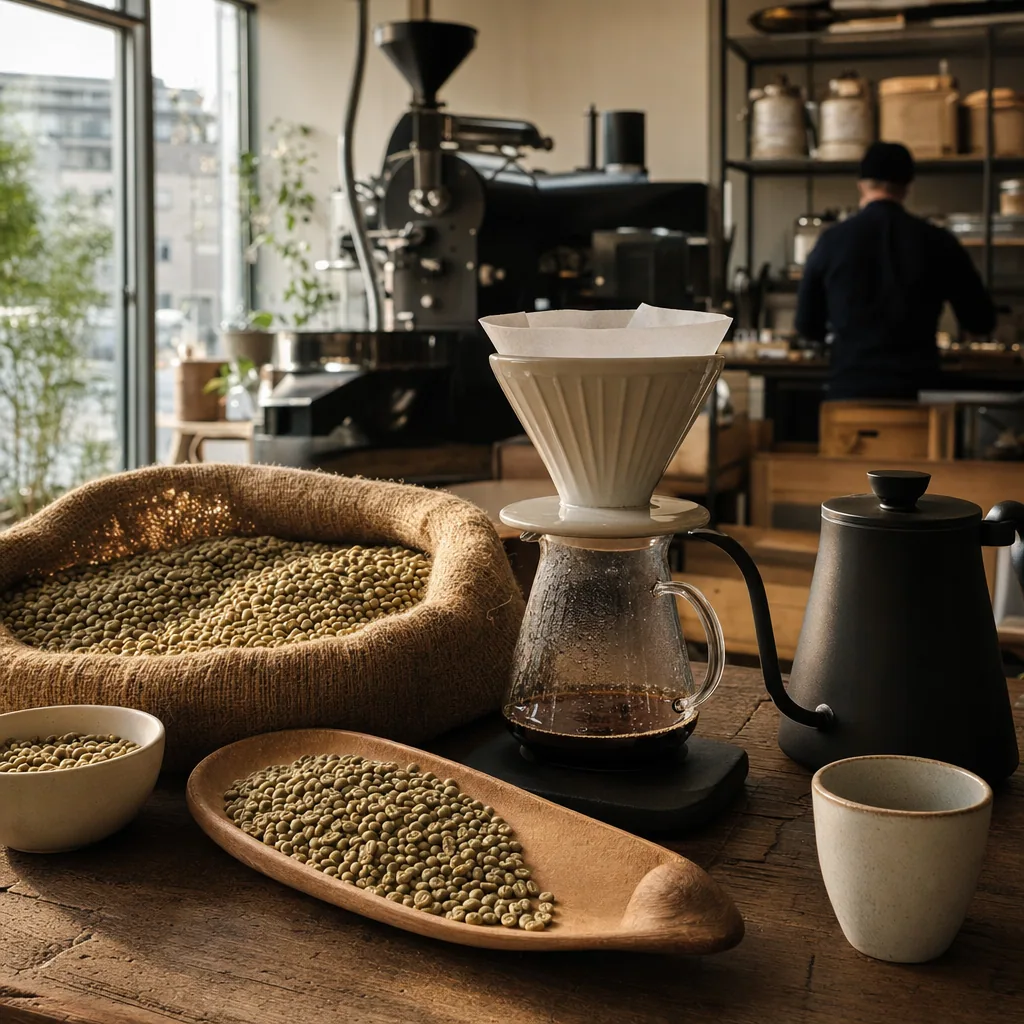 Importerede og ristede kaffe-bønner fra forskellige oprindelser