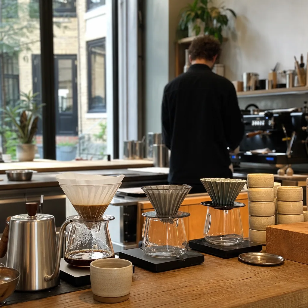 Barista ved kaffemaskinen i et minimalistisk miljø