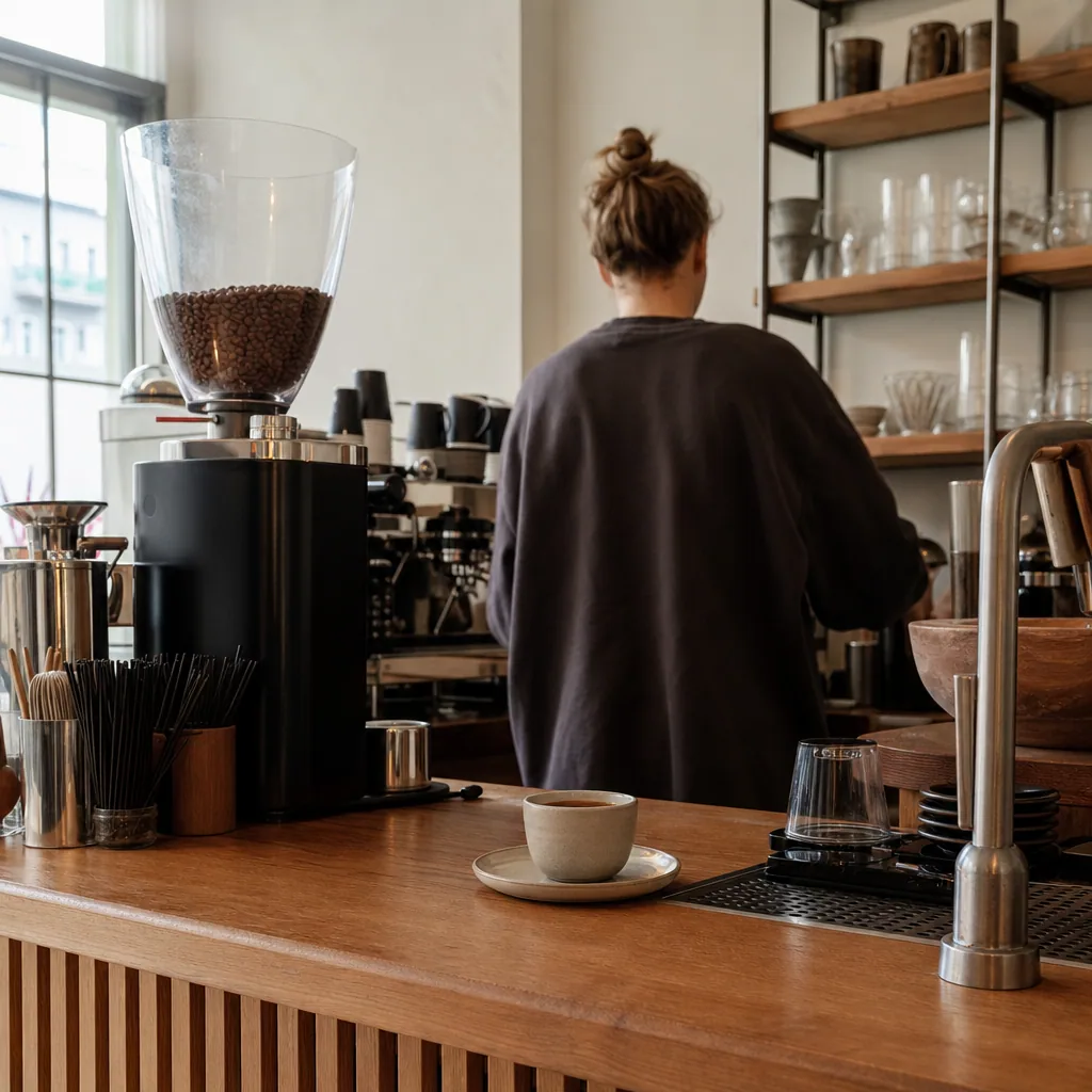 Specialty-kaffe ved baren på Minas Kaffebar