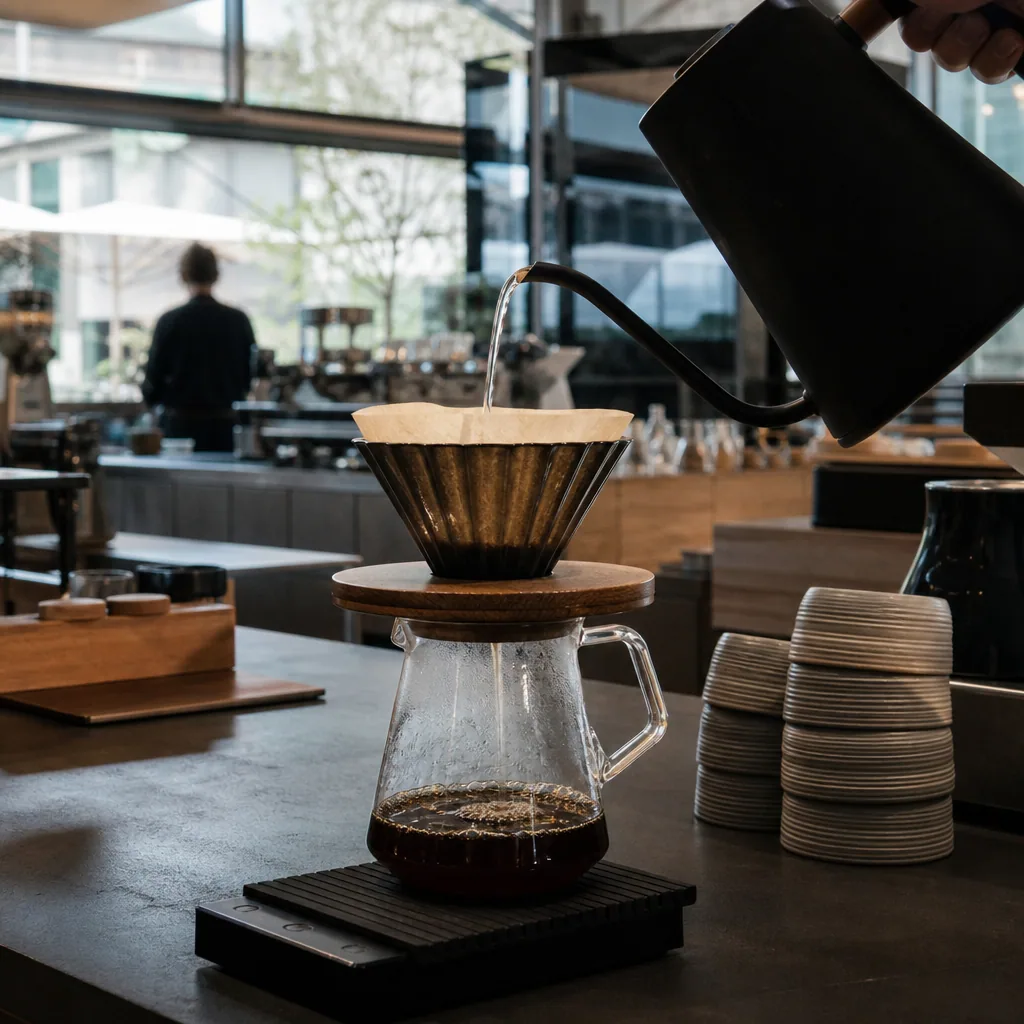 Barista ved espresso-maskine