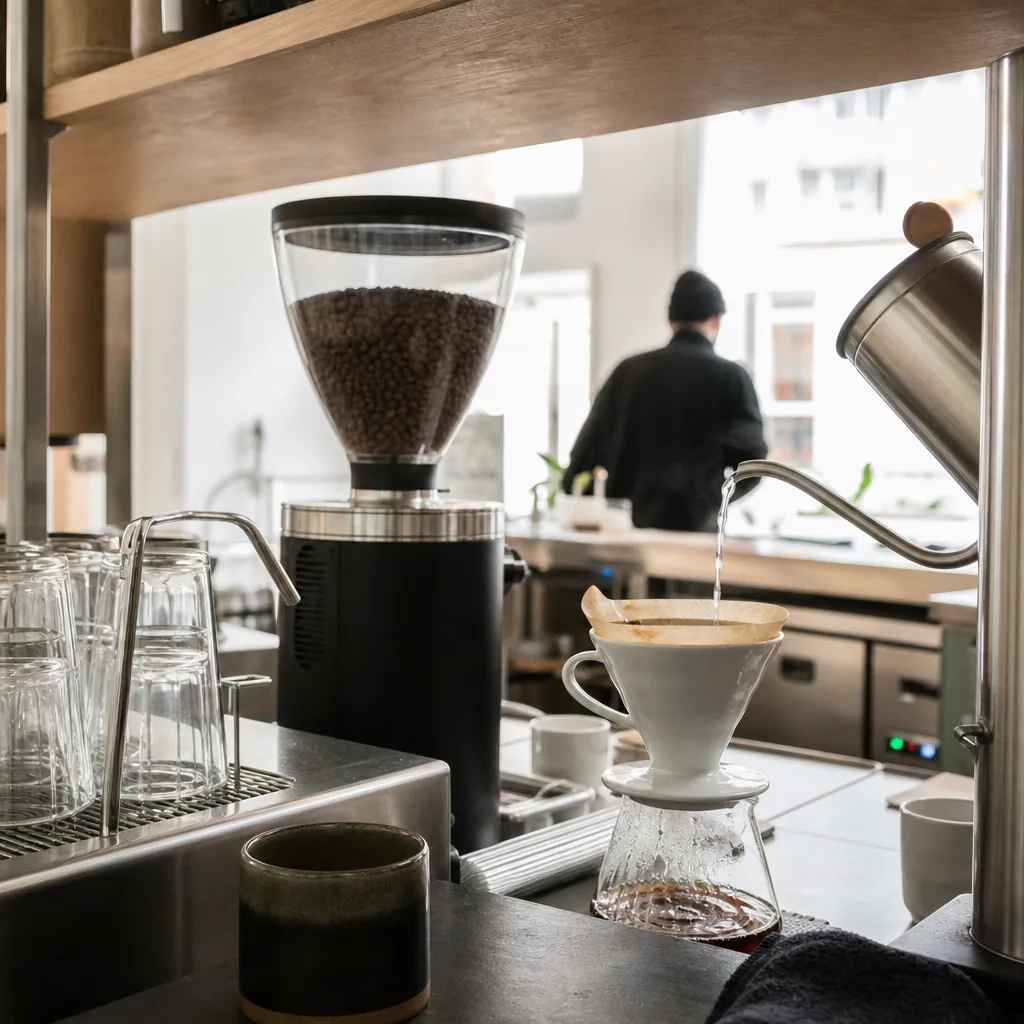Gæster nyder kaffe i venlig atmosfære