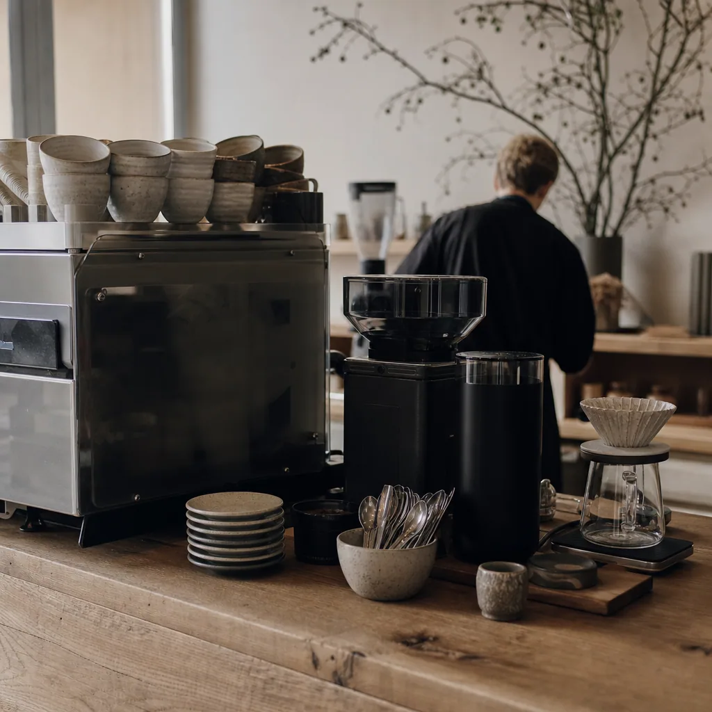Interiør af SP Coffee Shop - minimal og varm atmosfære