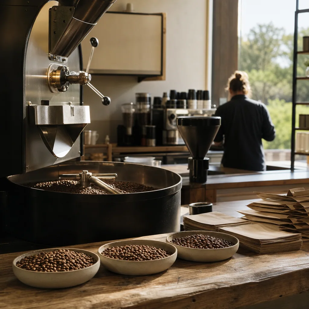 Kaffebønner på display