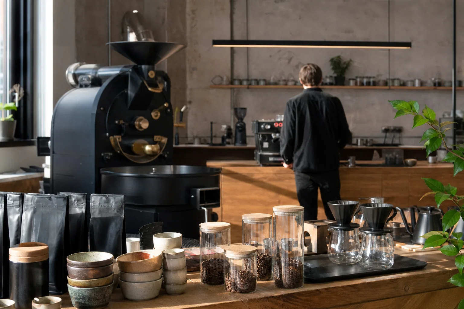 Gæster nyder kaffe og oplever risteri-processen på Kaffe Lars