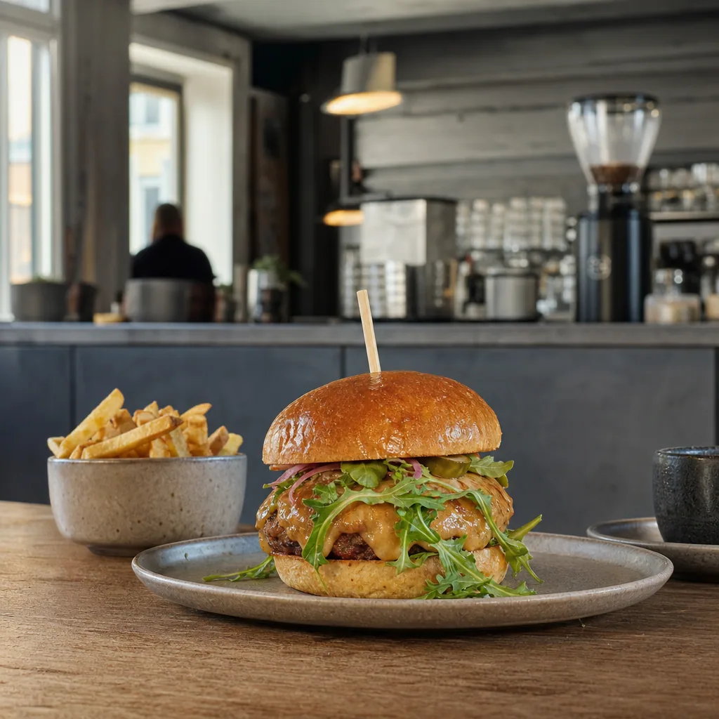 Hjemmestøbt burger fra Café Zappa