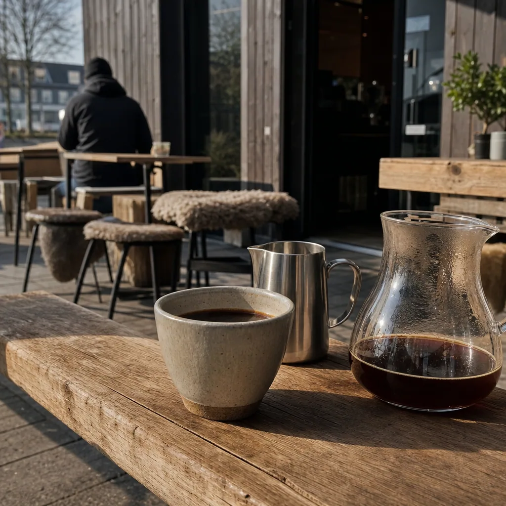 Kaffesmeden's udendørs seating på Smedegade med varme lys
