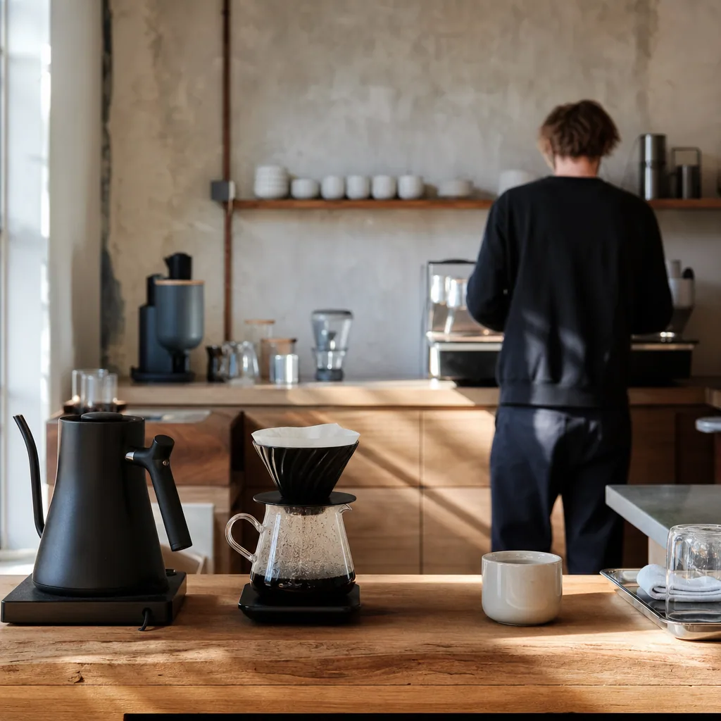 Nærbillede af espressobrygning på maskine i en københavnsk kaffebar