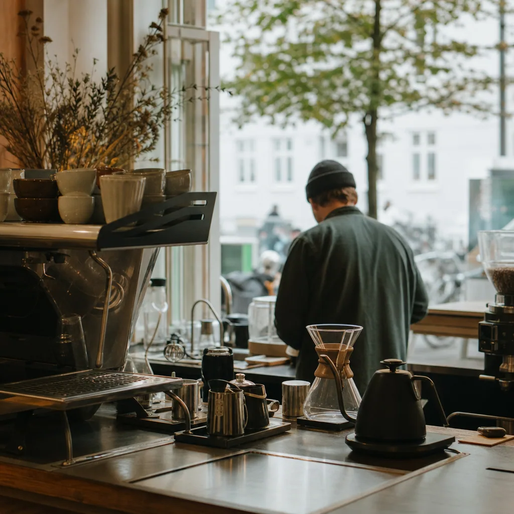 Smal gade med butikker og gåtrafik