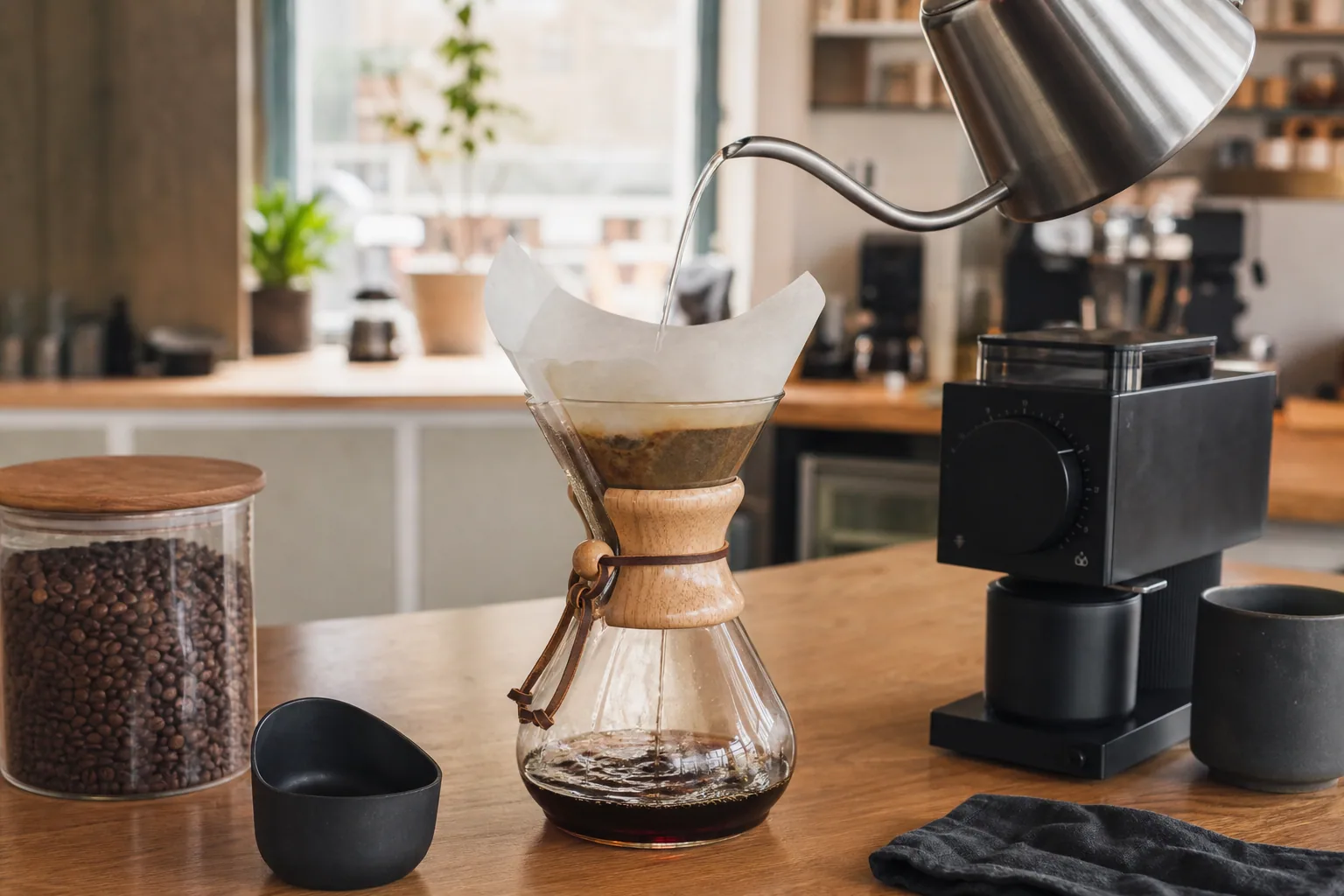 Chemex fyldt med varmt vand til forberedelse
